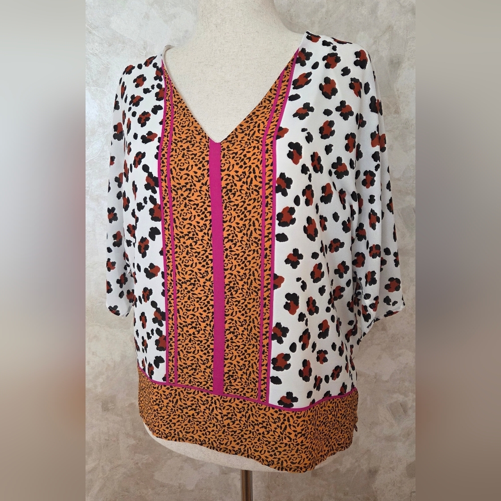 Allison Joy White Leopard Print V-Neck Blouse